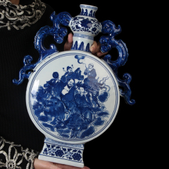 Jingdezhen blue and white porcelain eight immortals crossing the sea double ear antique vase