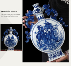 Jingdezhen blue and white porcelain eight immortals crossing the sea double ear antique vase