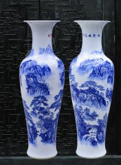 Large Chinese Hand Painted Dragon Ceramic Blue and White Porcelain Floor Vases