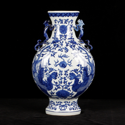 Jingdezhen ceramic amphora flat vase antique blue and white porcelain vase