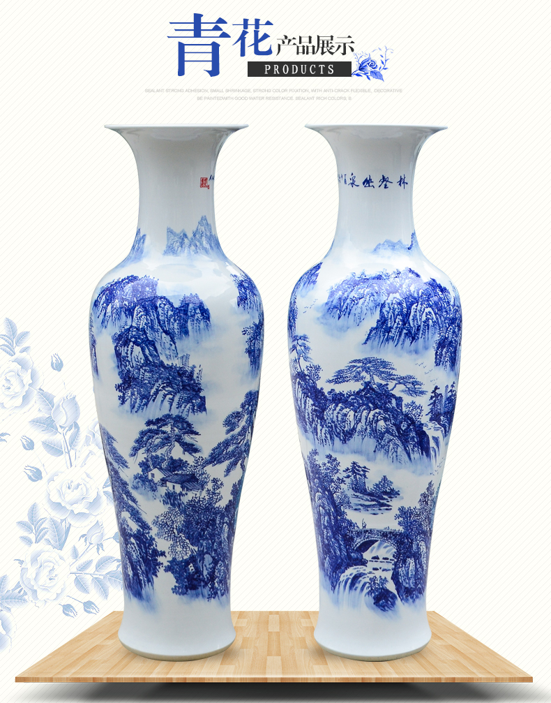 Large Chinese Hand Painted Dragon Ceramic Blue and White Porcelain Floor Vases