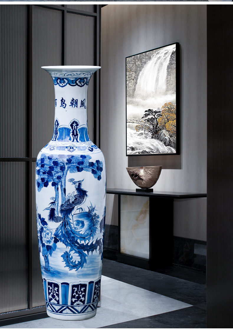Large Chinese Hand Painted Dragon Ceramic Blue and White Porcelain Floor Vases