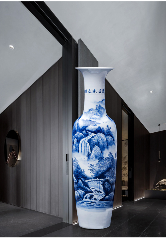 Large Chinese Hand Painted Dragon Ceramic Blue and White Porcelain Floor Vases