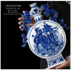 Jingdezhen blue and white porcelain eight immortals crossing the sea double ear antique vase