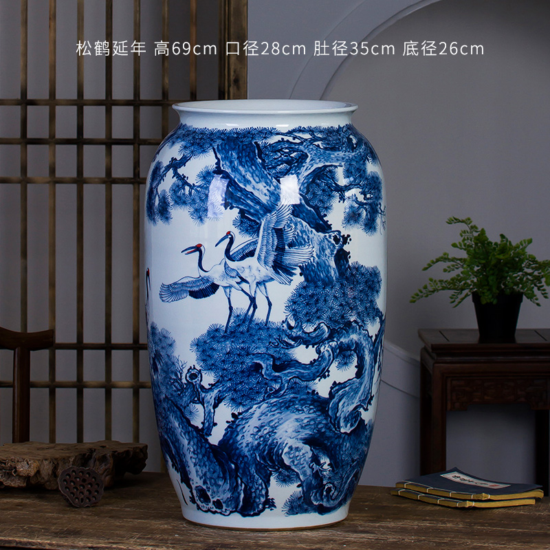 Large Chinese Hand Painted Dragon Ceramic Blue and White Porcelain Floor Vases