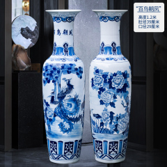 Large Chinese Hand Painted Dragon Ceramic Blue and White Porcelain Floor Vases