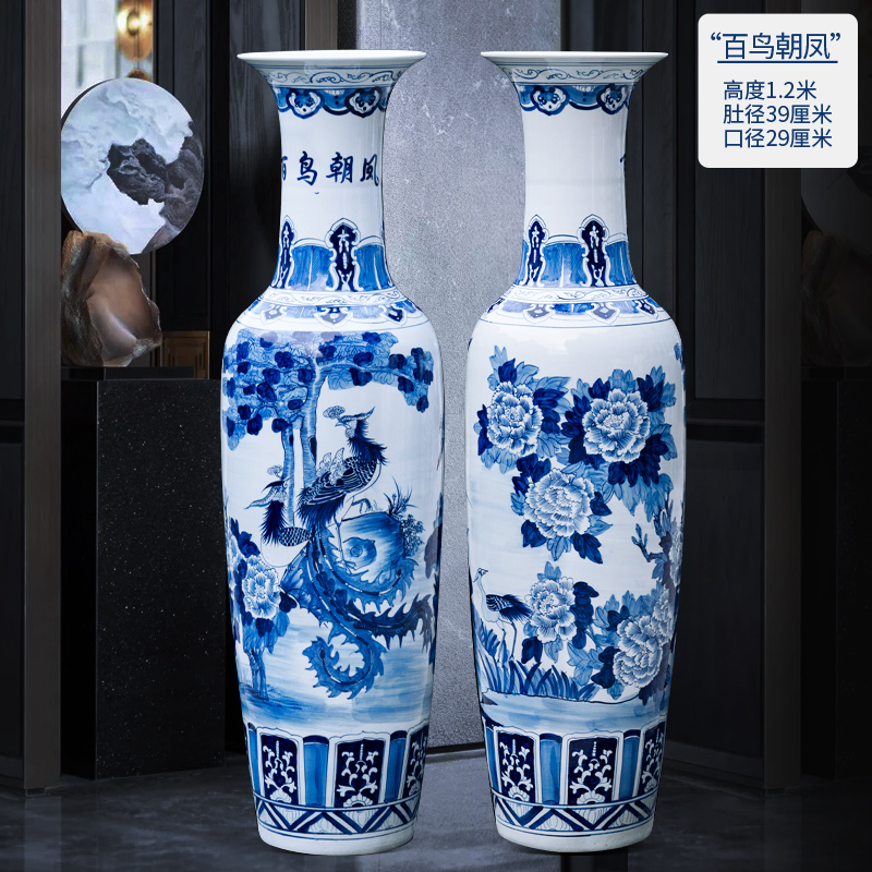 Large Chinese Hand Painted Dragon Ceramic Blue and White Porcelain Floor Vases