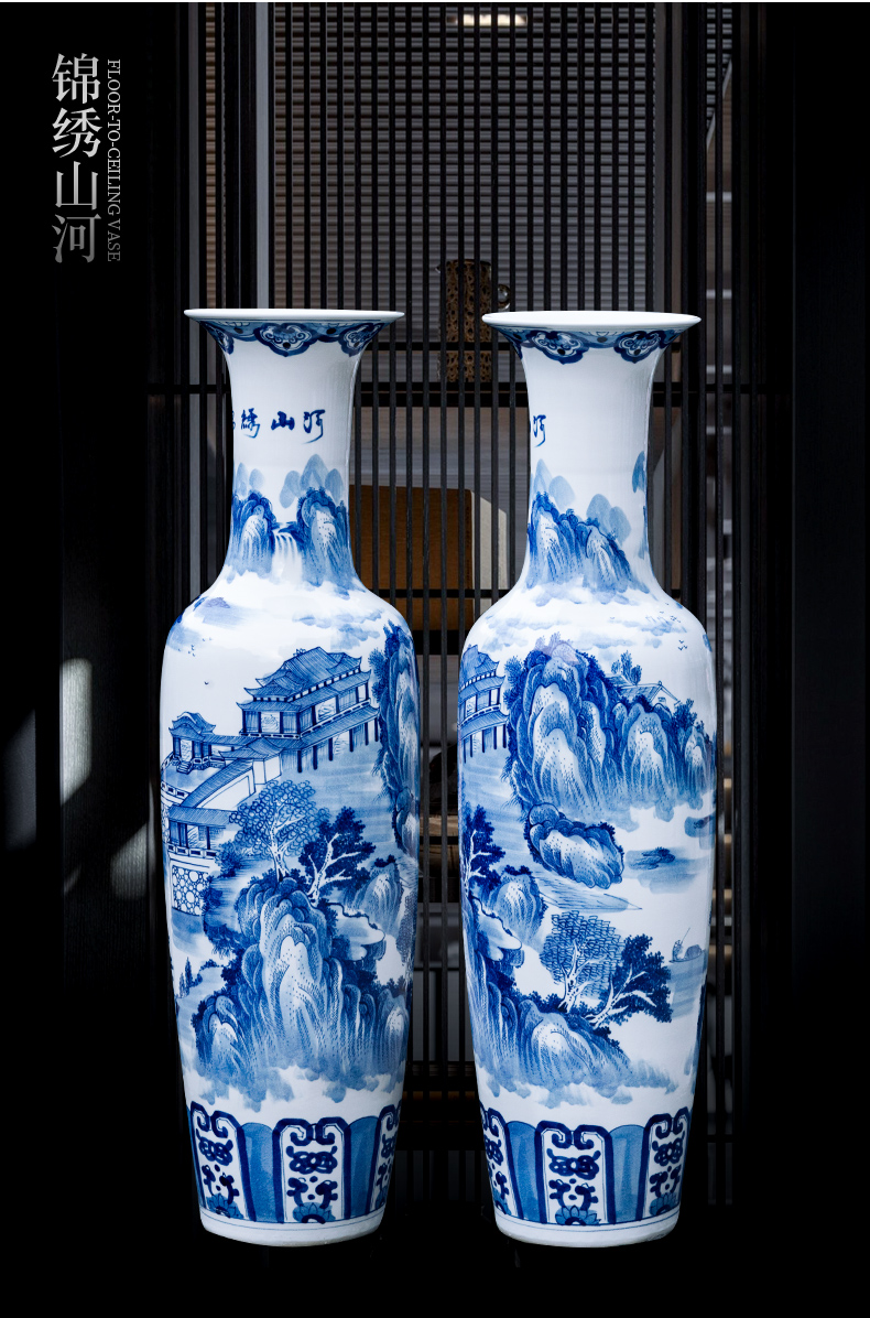 Large Chinese Hand Painted Dragon Ceramic Blue and White Porcelain Floor Vases