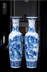 Large Chinese Hand Painted Dragon Ceramic Blue and White Porcelain Floor Vases