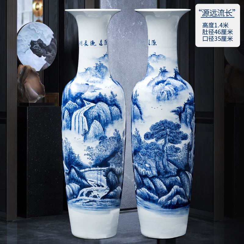 Large Chinese Hand Painted Dragon Ceramic Blue and White Porcelain Floor Vases