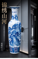 Large Chinese Hand Painted Dragon Ceramic Blue and White Porcelain Floor Vases