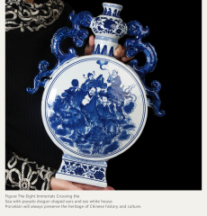 Jingdezhen blue and white porcelain eight immortals crossing the sea double ear antique vase