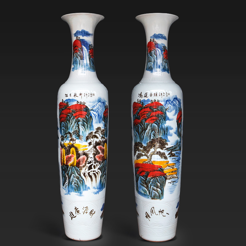 Large Chinese Hand Painted Dragon Ceramic Blue and White Porcelain Floor Vases