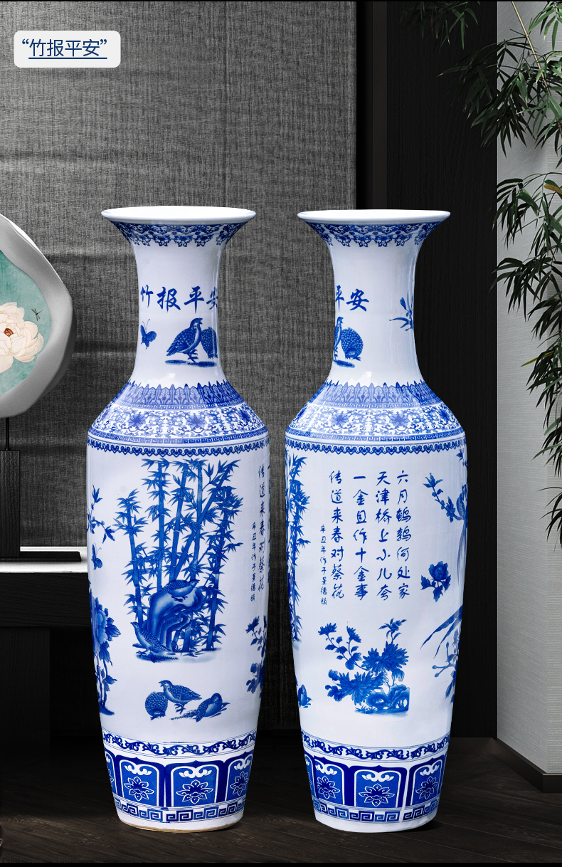 Large Chinese Hand Painted Dragon Ceramic Blue and White Porcelain Floor Vases