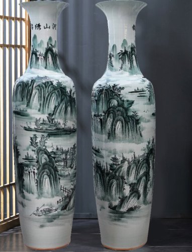 Large Chinese Hand Painted Dragon Ceramic Blue and White Porcelain Floor Vases