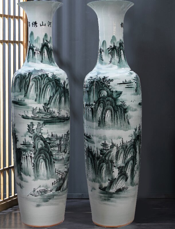 Large Chinese Hand Painted Dragon Ceramic Blue and White Porcelain Floor Vases