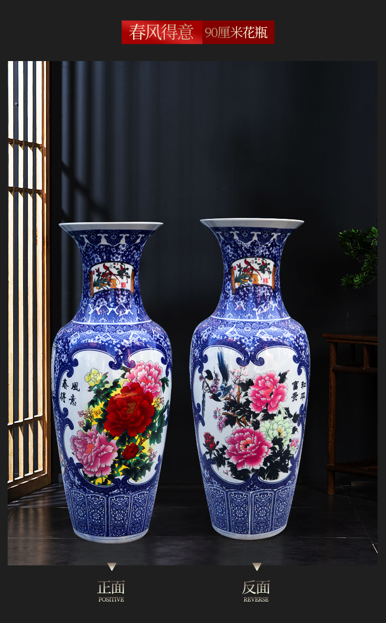 Large Chinese Hand Painted Dragon Ceramic Blue and White Porcelain Floor Vases