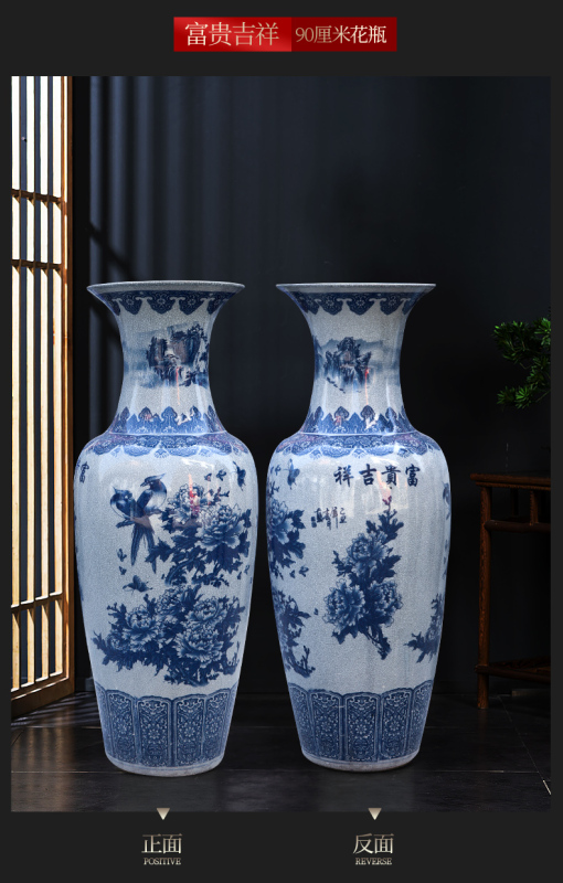 Large Chinese Hand Painted Dragon Ceramic Blue and White Porcelain Floor Vases