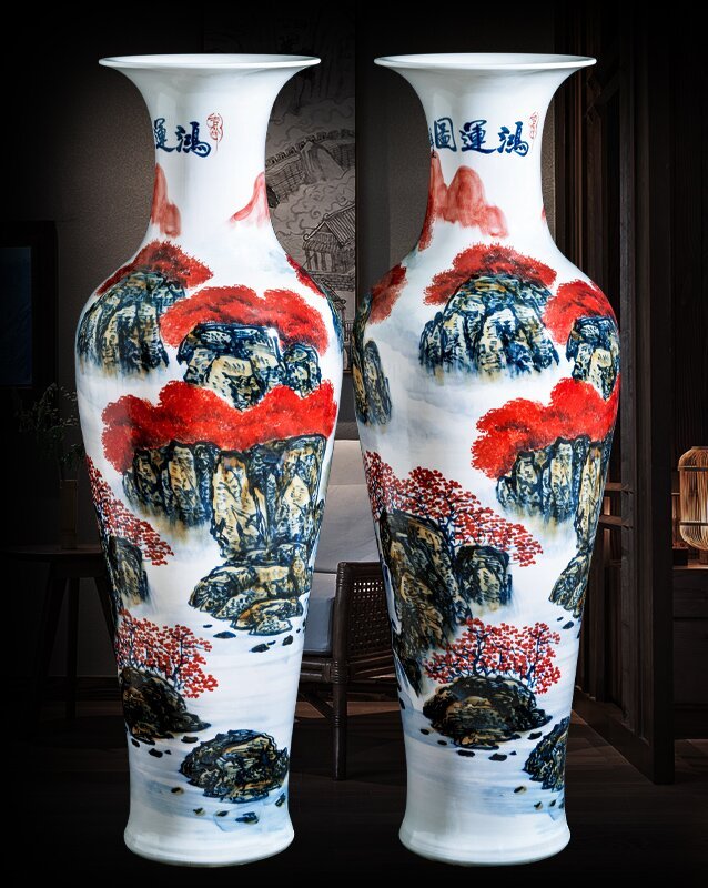Large Chinese Hand Painted Dragon Ceramic Blue and White Porcelain Floor Vases