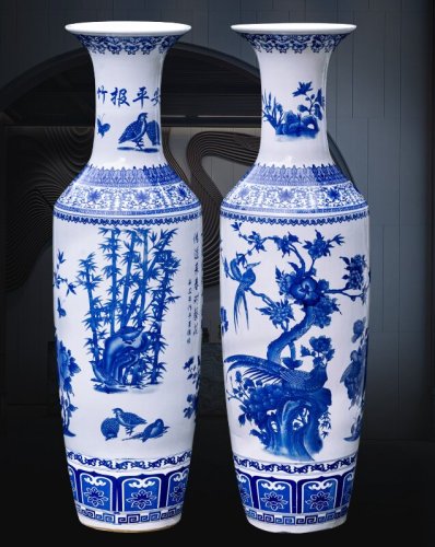 Large Chinese Hand Painted Dragon Ceramic Blue and White Porcelain Floor Vases