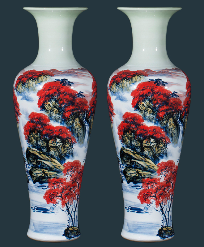 Large Chinese Hand Painted Dragon Ceramic Blue and White Porcelain Floor Vases