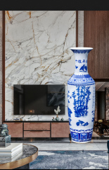 Large Chinese Hand Painted Dragon Ceramic Blue and White Porcelain Floor Vases
