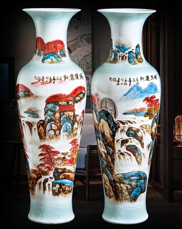 Large Chinese Hand Painted Dragon Ceramic Blue and White Porcelain Floor Vases
