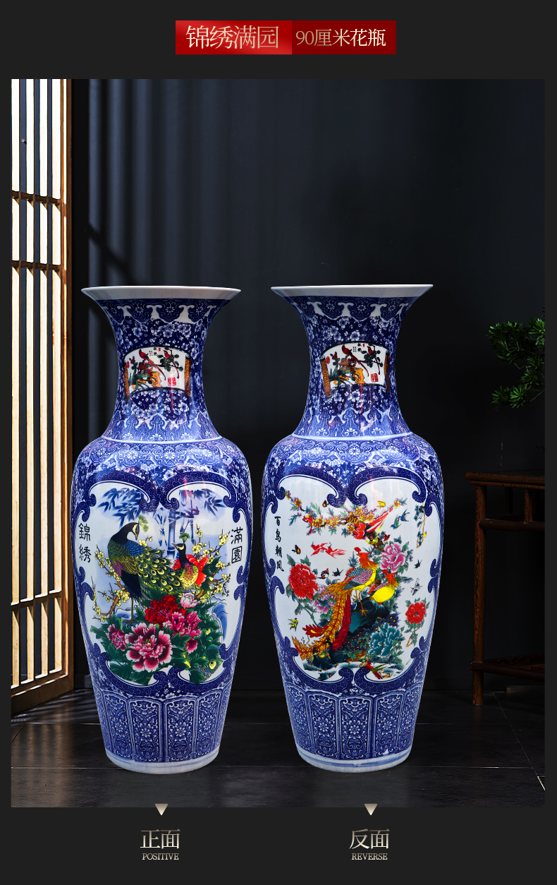 Large Chinese Hand Painted Dragon Ceramic Blue and White Porcelain Floor Vases