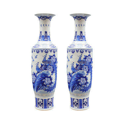 Large Chinese Hand Painted Dragon Ceramic Blue and White Porcelain Floor Vases