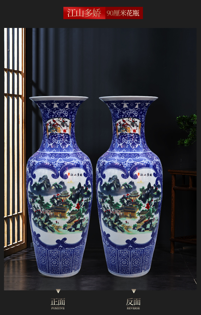 Large Chinese Hand Painted Dragon Ceramic Blue and White Porcelain Floor Vases