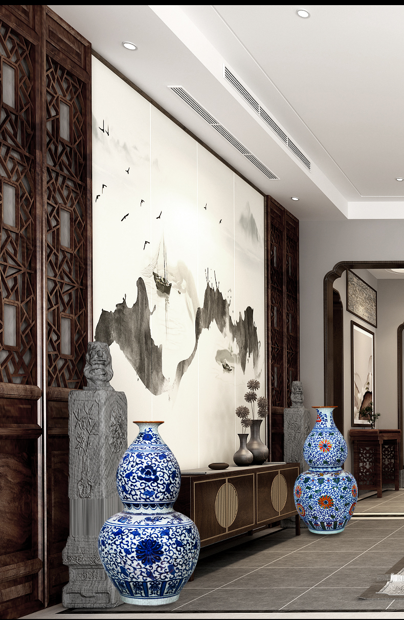 Large Chinese Hand Painted Dragon Ceramic Blue and White Porcelain Floor Vases