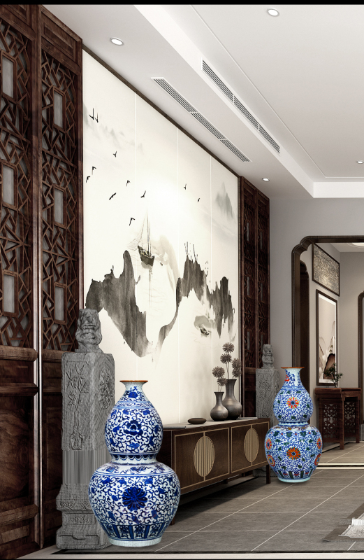 Large Chinese Hand Painted Dragon Ceramic Blue and White Porcelain Floor Vases