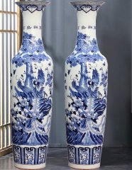 Large Chinese Hand Painted Dragon Ceramic Blue and White Porcelain Floor Vases