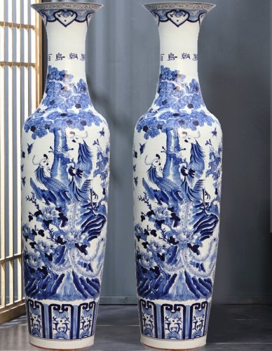 Large Chinese Hand Painted Dragon Ceramic Blue and White Porcelain Floor Vases