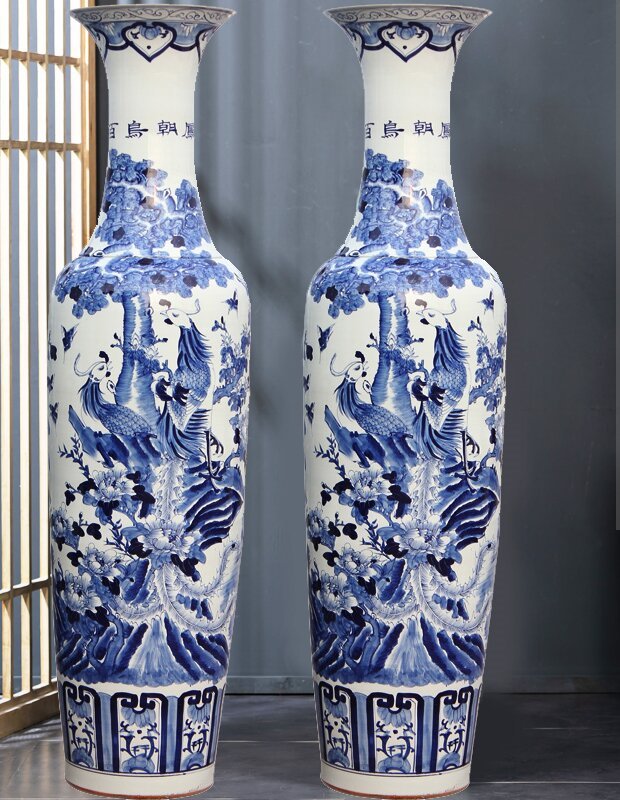 Large Chinese Hand Painted Dragon Ceramic Blue and White Porcelain Floor Vases