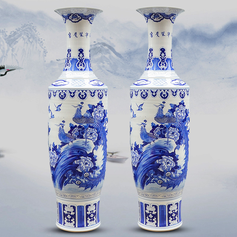 Large Chinese Hand Painted Dragon Ceramic Blue and White Porcelain Floor Vases