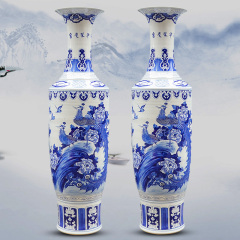 Large Chinese Hand Painted Dragon Ceramic Blue and White Porcelain Floor Vases