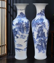 Large Chinese Hand Painted Dragon Ceramic Blue and White Porcelain Floor Vases