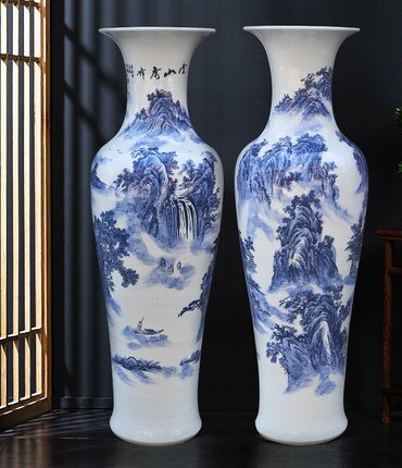 Large Chinese Hand Painted Dragon Ceramic Blue and White Porcelain Floor Vases