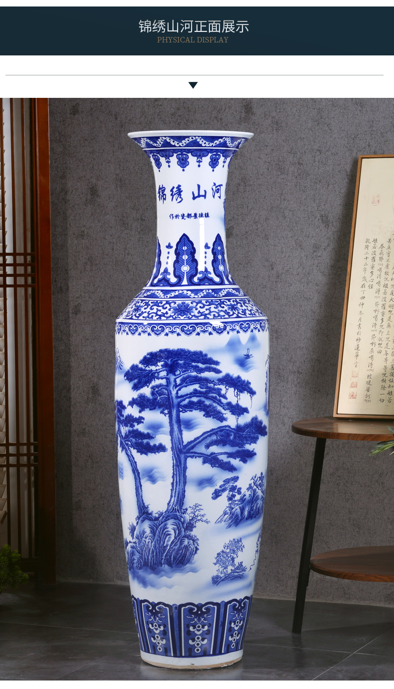 Large Chinese Hand Painted Dragon Ceramic Blue and White Porcelain Floor Vases