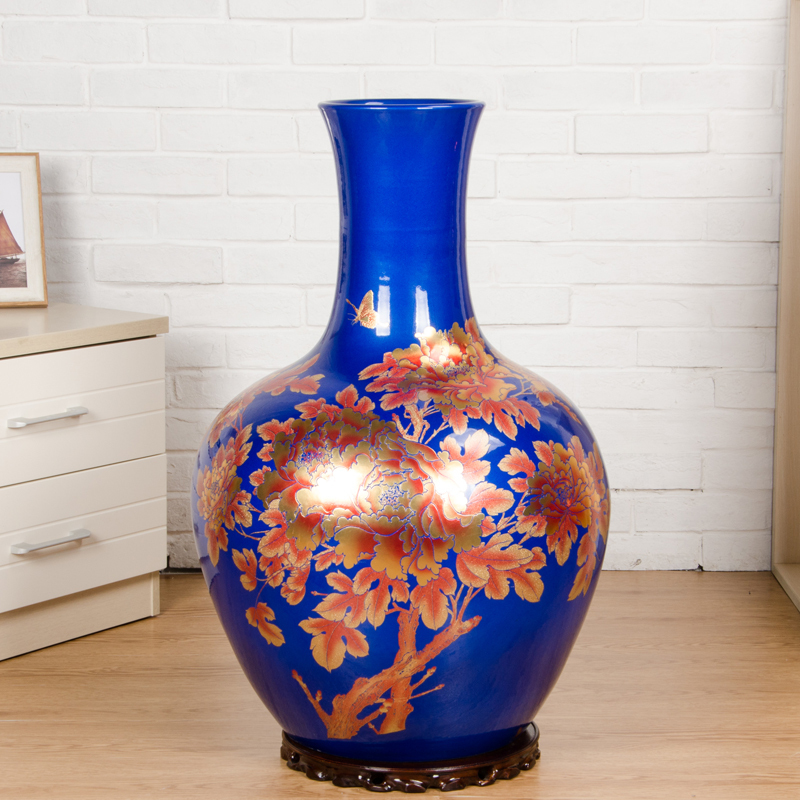 Large Chinese Hand Painted Dragon Ceramic Blue and White Porcelain Floor Vases