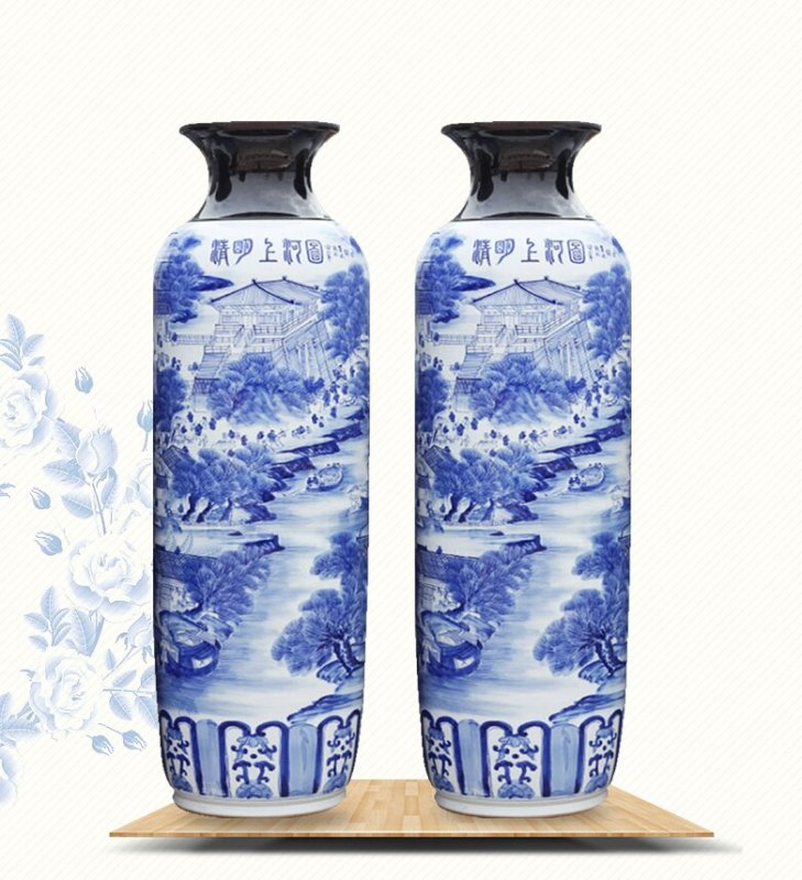 Large Chinese Hand Painted Dragon Ceramic Blue and White Porcelain Floor Vases