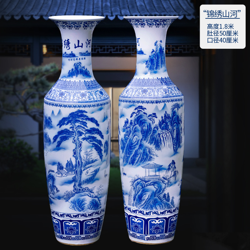 Large Chinese Hand Painted Dragon Ceramic Blue and White Porcelain Floor Vases