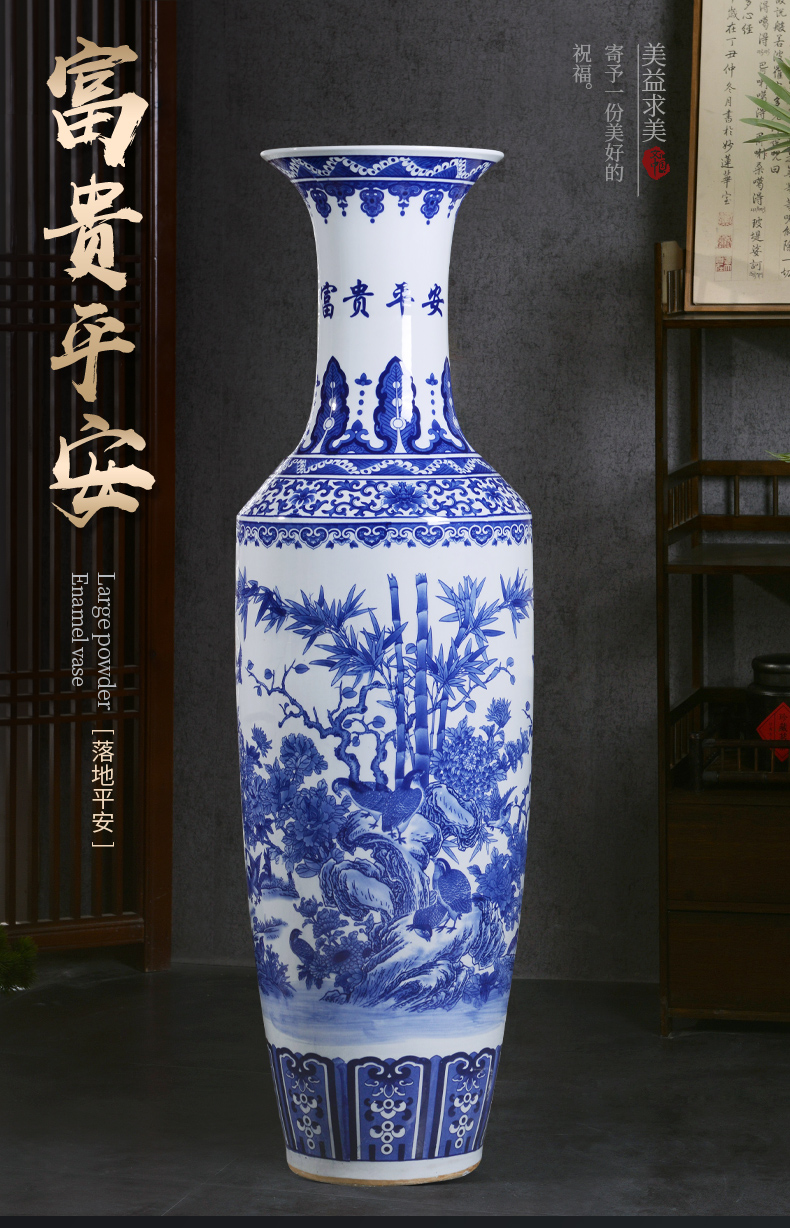 Large Chinese Hand Painted Dragon Ceramic Blue and White Porcelain Floor Vases