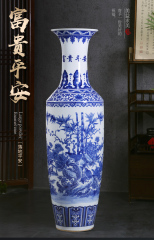 Large Chinese Hand Painted Dragon Ceramic Blue and White Porcelain Floor Vases