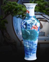 Large Chinese Hand Painted Dragon Ceramic Blue and White Porcelain Floor Vases