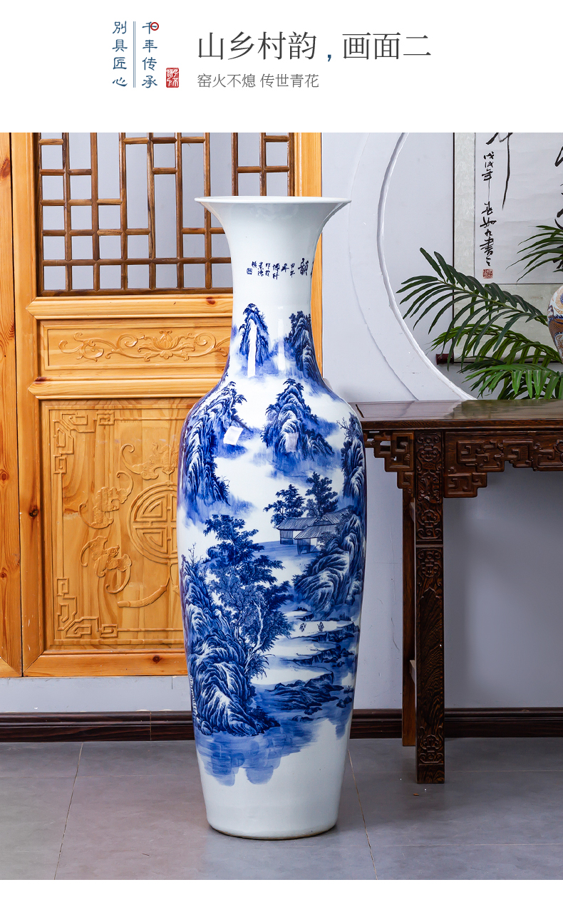 Large Chinese Hand Painted Dragon Ceramic Blue and White Porcelain Floor Vases