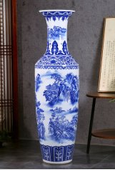 Large Chinese Hand Painted Dragon Ceramic Blue and White Porcelain Floor Vases