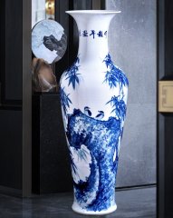 Large Chinese Hand Painted Dragon Ceramic Blue and White Porcelain Floor Vases