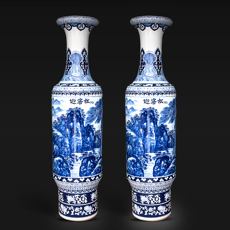 Large Chinese Hand Painted Dragon Ceramic Blue and White Porcelain Floor Vases
